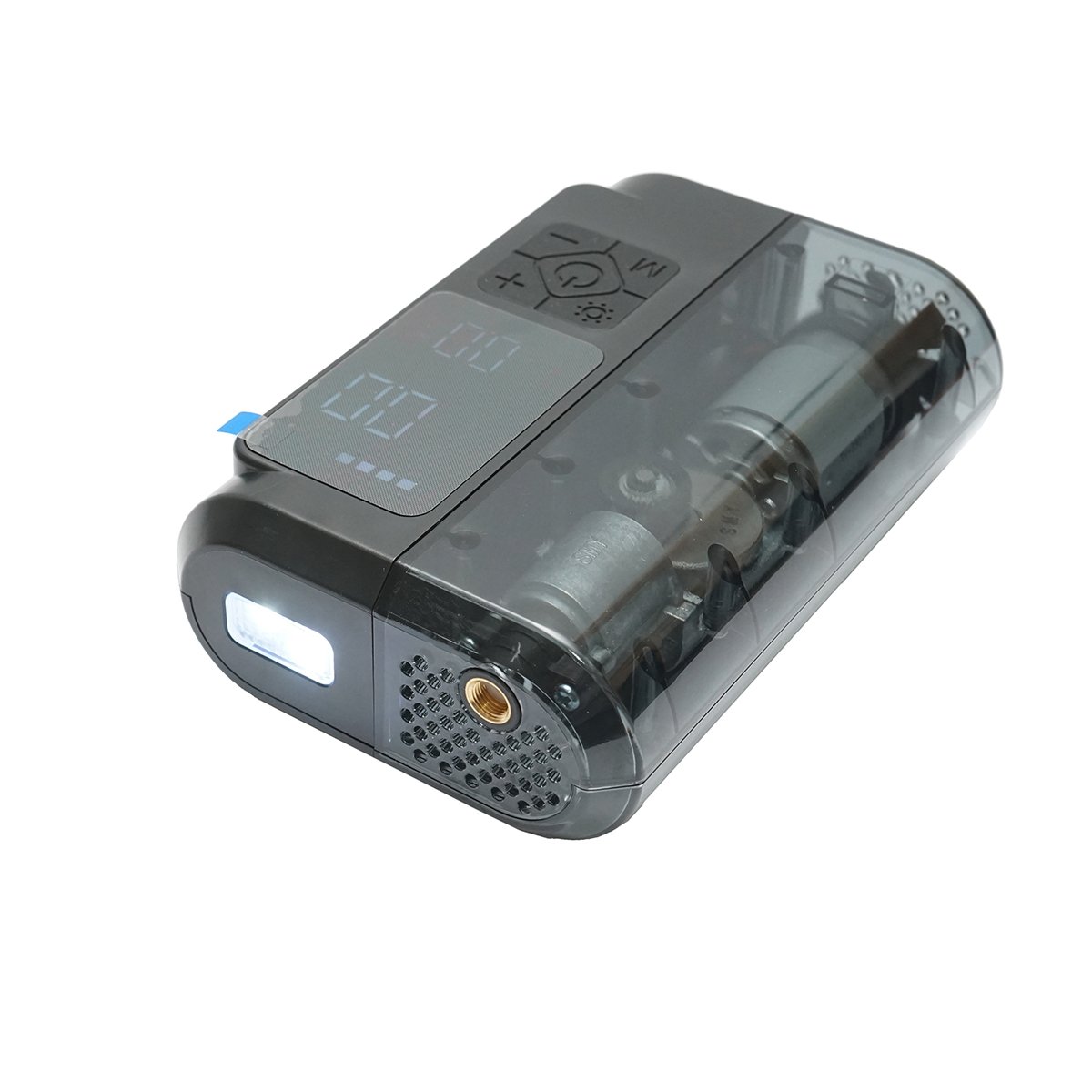 Compresor aer smart portabil digital LED 12V/100W, USB-C 5V/2A, baterie 3x2000mAh, laterna LED, port USB/USB-C, baterie externa, accesorii incluse